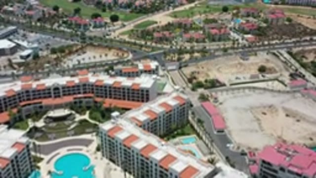 LOS CABOS MEXICO-2020: Aerial View of Resort and Green Land with Colorful Buildings