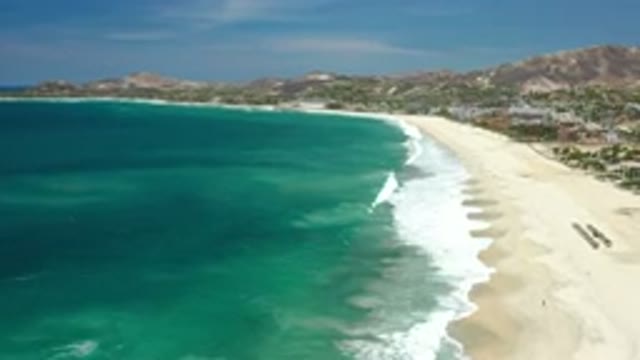 LOS CABOS MEXICO-2020: Aerial View Of Pristine Beach With Crashing Waves