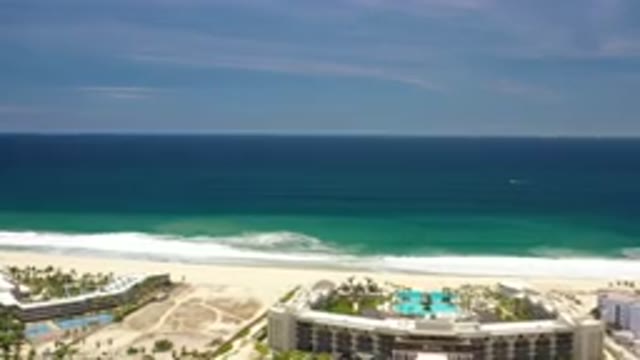 LOS CABOS MEXICO-2020: Beautiful Long-Range Shot Of White Sand Pristine Water