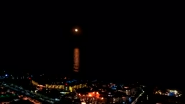 LOS CABOS MEXICO-2020: Beautiful Night Time Aerial Footage Of The Full Moon