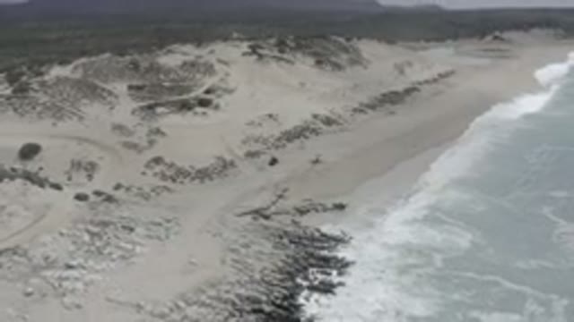 LOS CABOS MEXICO-2020: Ocean Waves Crashing Onto Rocky Beach