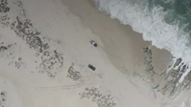 LOS CABOS MEXICO-2020: Sky View Shot Of The Ocean Waves Crashing Against The
