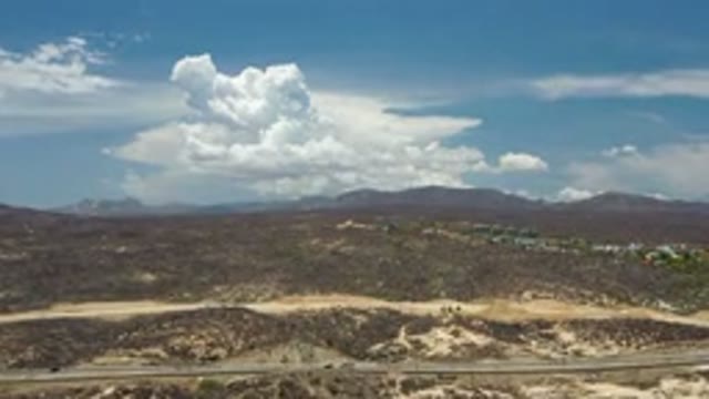 LOS CABOS MEXICO-2020: Drone Shot Of The Desert Underneath A Blue Sky With White Clouds