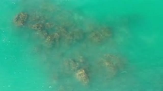 LOS CABOS MEXICO-2020: Overhead View Of Sparkling Green Rippling Ocean Over