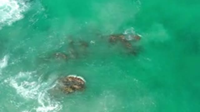 LOS CABOS MEXICO-2020: Beach With Green Sea Waters Hitting Rocks