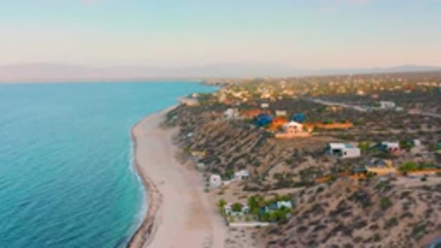 EL SARGENTO LA VENTANA MEXICO-2020: Drone Flying Over Coastline Showing Town