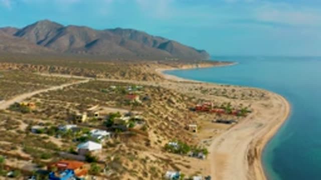 EL SARGENTO LA VENTANA MEXICO-2020: Remote Drone Flying Low Over A Seaside Village