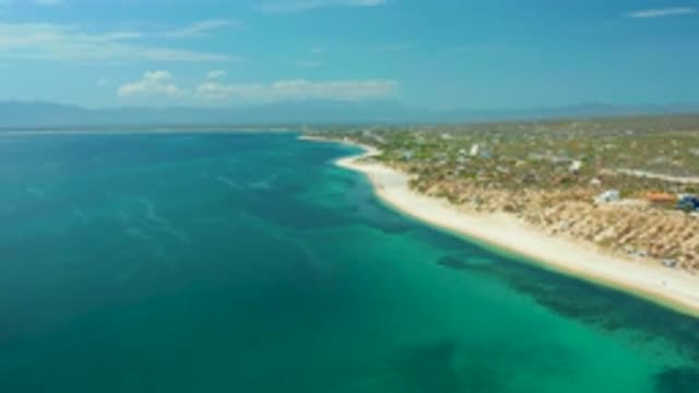 EL SARGENTO LA VENTANA MEXICO-2020: Aerial Video Moving Along Beach With Clear