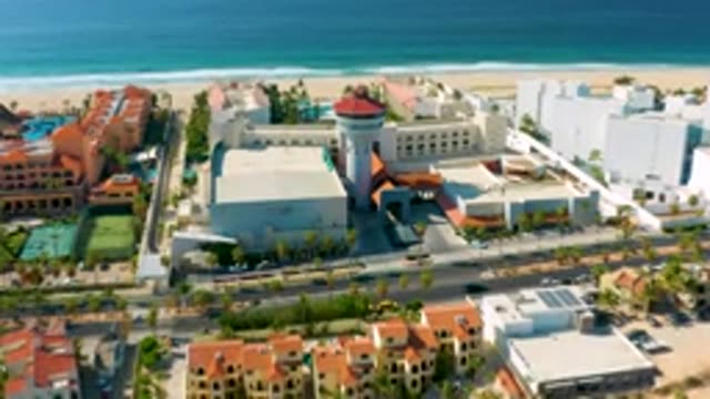 LOS CABOS MEXICO-2020: Flyover Coastal Sandy Beach Resorts Holiday