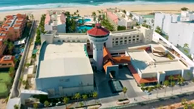 LOS CABOS MEXICO-2020: Drone Pan Shot Of A Luxurious Hotel That Is Next To The