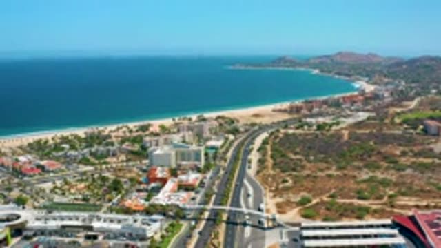 LOS CABOS MEXICO-2020: Bird Eyes View Of The Town's Traffic And Landscape During