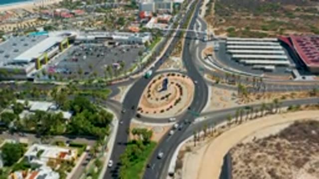 LOS CABOS MEXICO-2020: Daytime Aerial View Of A Busy Freeway Loop In The Middle