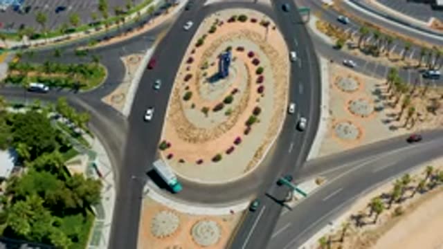 LOS CABOS MEXICO-2020: An Aerial View Of Traffic Entering And Exiting Through A Roundabout