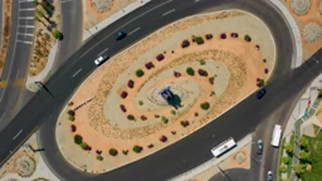 LOS CABOS MEXICO-2020: Aerial View Of A Traffic Roundabout In A Desert Climate