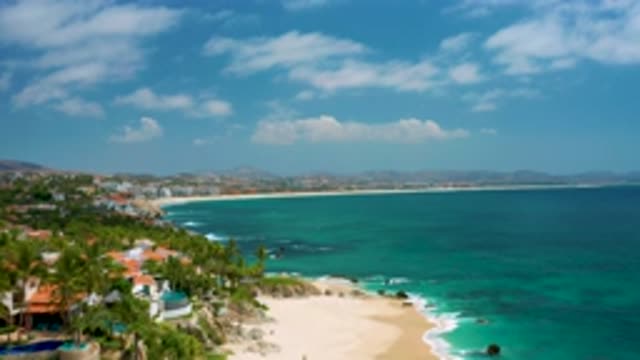 PALMILLA BEACH CABO MEXICO-2020: Tropical Sandy Beach Next To Coastal Homes