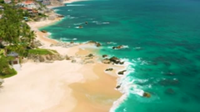 PALMILLA BEACH CABO MEXICO-2020: Drone Shot Of The Clean And Clear Ocean Water