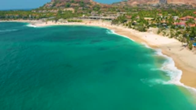 PALMILLA BEACH CABO MEXICO-2020: Aerial View Of Sandy Coastline Beach Sea And Palm Trees
