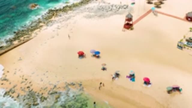 PALMILLA BEACH CABO MEXICO-2020: Umbrella Beach Ocean View Sunbathing Beautiful