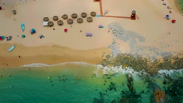 PALMILLA BEACH CABO MEXICO-2020: Large Aerial Footage Of A Sandy Beach With The