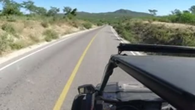 LOS CABOS MEXICO-2019: Shot Of People Traveling On A Long Desert Road In Their