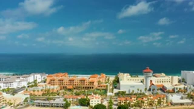 SAN JOSE DEL CABO MEXICO-2020: Large Hotel And Resort Buildings Line A Sandy Beach