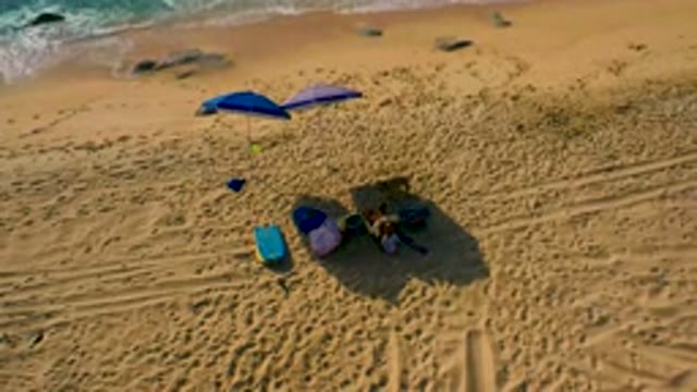 SHIPWRECKS BEACH BAJA CALIFORNIA SUR MEXICO-2020: Aerial View of Beach Camping Setup