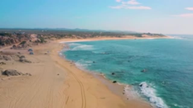 SHIPWRECKS BEACH BCS MEXICO-2020: The Turquoise Ocean Water Bird's Eye View of Yellow Rocks and Shipwrecks