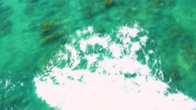 SHIPWRECKS BEACH BCS MEXICO-2020: Camera Pans Over The Clear Ocean With Green Algae