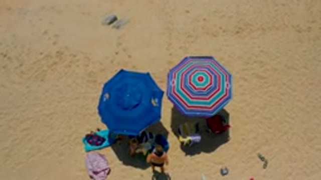 SHIPWRECKS BEACH BAJA CALIFORNIA SUR MEXICO-2020: Aerial View Of Beach Umbrellas And Sand