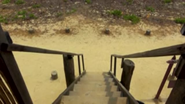SAN JOSE DEL CABO MEXICO-2020: Upward Panning Video Of Stairs Leading Down To A