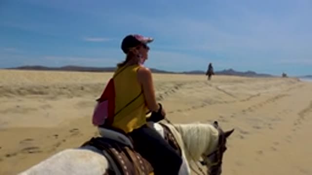 SAN JOSE DEL CABO MEXICO-2020: Beach Horse Riding Human Near Water Warm Saddle