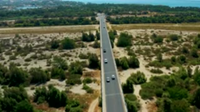 SAN JOSE DEL CABO MEXICO-2020: Helicopter View Of Cars Driving On A Semi-Busy Highway