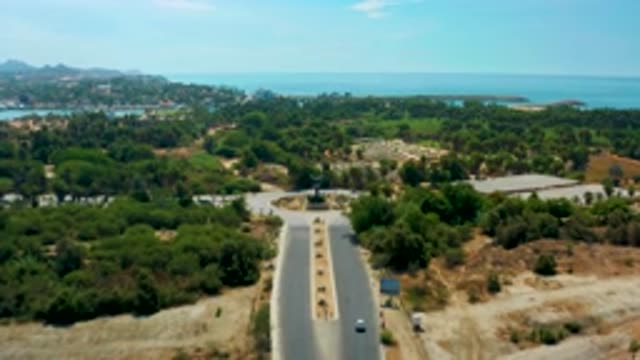SAN JOSE DEL CABO MEXICO-2020: Cars Driving On Road Surrounded By Trees With Ocean Views