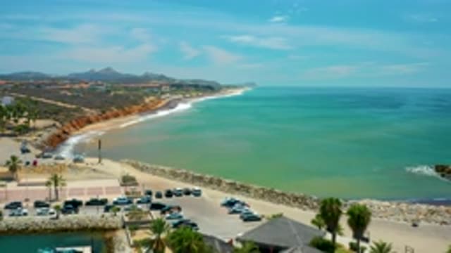SAN JOSE DEL CABO MEXICO-2020: Beautiful Beach Green Sea Surrounded By The Blue