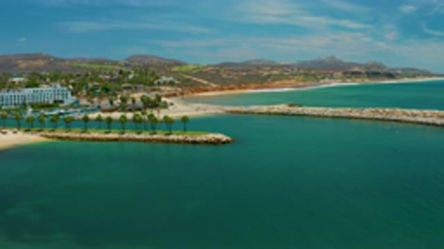 SAN JOSE DEL CABO MEXICO-2020: A Private Beach With Palm Trees Clear Sand On An