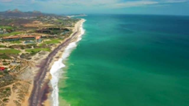 SAN JOSE DEL CABO MEXICO-2020: Aerial Video Of Coastline Showing Beaches Ocean