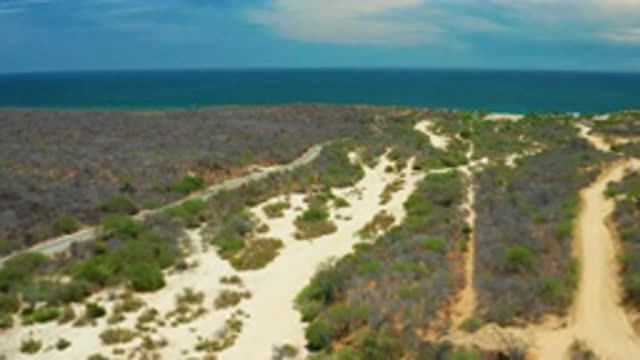 SAN JOSE DEL CABO MEXICO-2020: A Camera Elevated And Panning Across A Sandy Land