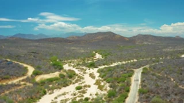 SAN JOSE DEL CABO MEXICO-2020: Two Roads And Dry Washout Beds Run Through Scrub