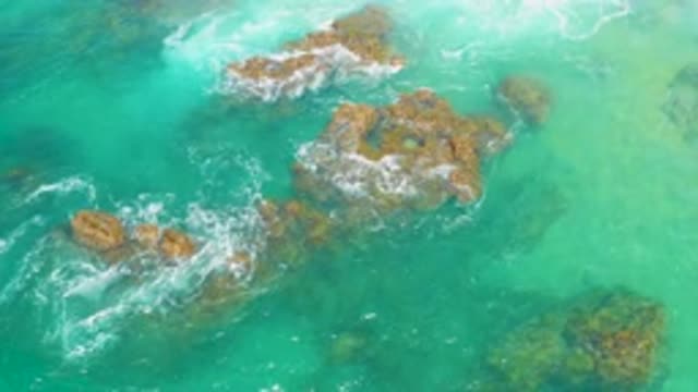 LAGUNA BEACH BCS MEXICO-2020: Top View Of Moving Waves In Blue Sea