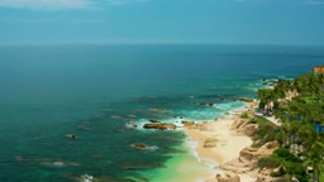 PALMILLA BEACH BCS MEXICO-2020: Blue Rocky Coastline Sunny Day Waves Crash