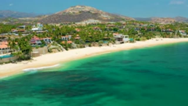 PALMILLA BEACH BCS MEXICO-2020: Aerial View Of Tropical Beach Town With Palm Trees