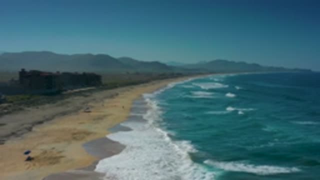 CERRITOS BCS MEXICO-2020: Fly Over Gives Views Of Waves Lapping At A Postal