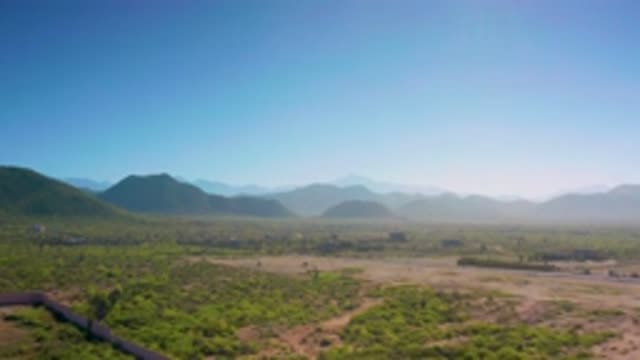 CERRITOS BCS MEXICO-2020: Drone Flying Over Desert With Mountains In The