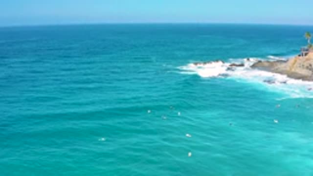 CERRITOS BCS MEXICO-2020: Gorgeous Blue Ocean Aerial View With Waves Crashing On Shore