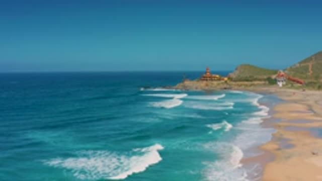 CERRITOS BCS MEXICO-2020: Aerial View Of Ocean Waves And Beach Near Cliffs