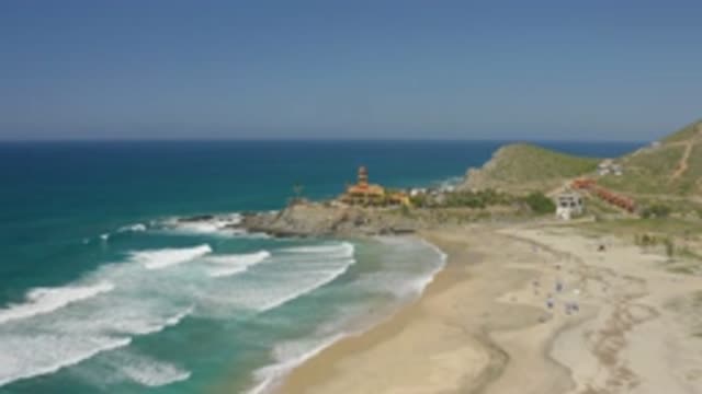 CERRITOS BCS MEXICO-2020: Aerial View Of Blue Waves Lapping The Shoreline On