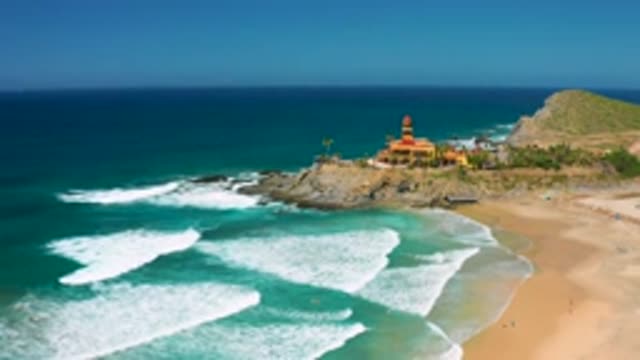 CERRITOS BCS MEXICO-2020: Elevated View Of A Distant Beach With Foaming Waves