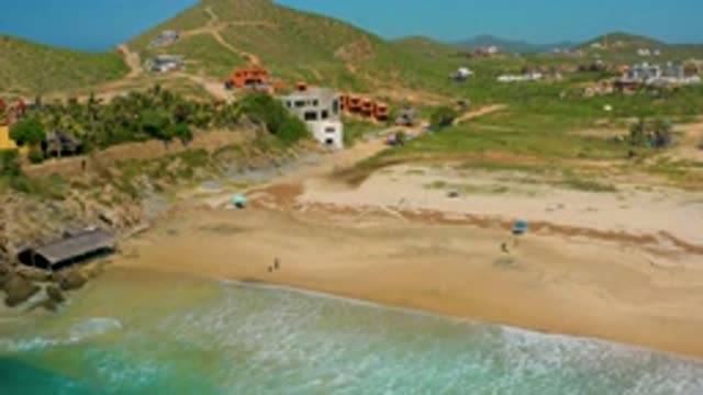 CERRITOS BCS MEXICO-2020: Waves Wash Against Large Sandy Shore Leading To