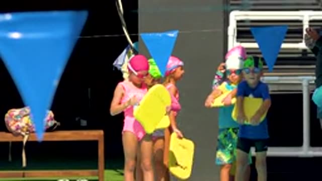 CABO SAN LUCAS MEXICO-2020: Children In Swimwear Move Their Kick Boards Around
