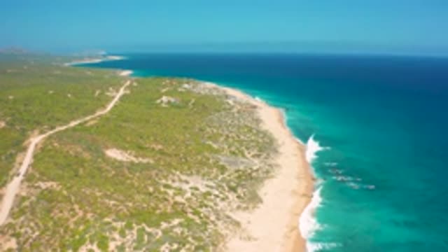 EL CARDONCITO BCS MEXICO-2020: Drone View Panning Through Beautiful Beach Front